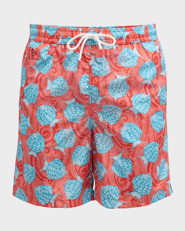 Peter Millar Men's 7-Inch Santorini Tiles Swim Trunks - Cottage Blue