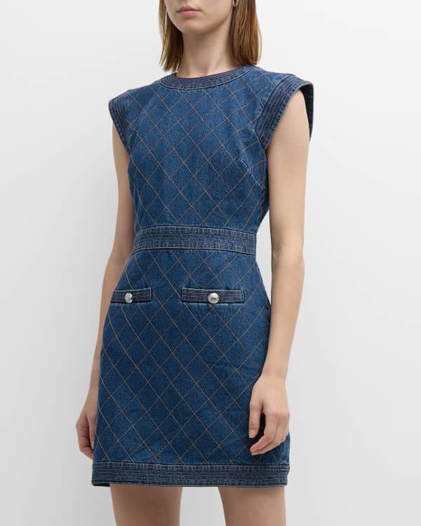 Cinq a Sept Abby Short-Sleeve Tie-Belt Denim Mini Dress | Neiman Marcus