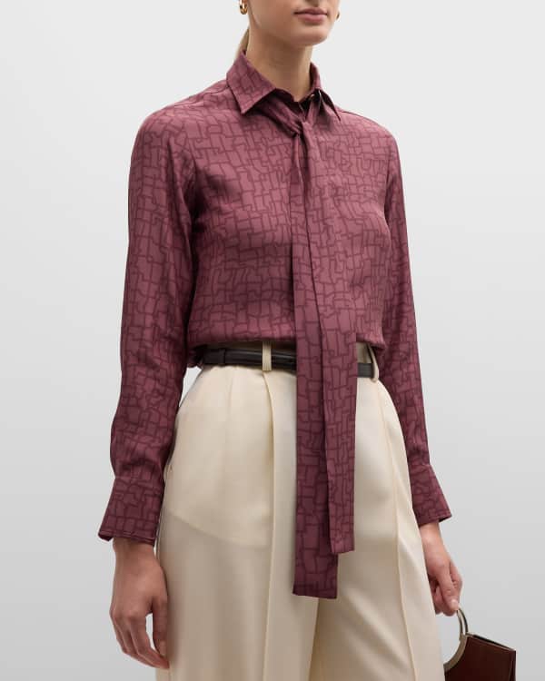Burberry Long Sleeve Tie Neck Top Neiman Marcus
