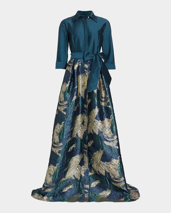 alc aries dress green A.L.C. Pleated Open-Back Maxi Web Collection: Floral