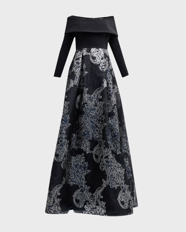 Metallic embroidered organza gown online