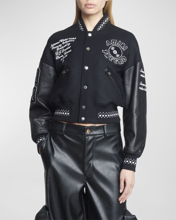 Studded Leather Bomber Jacket in Black - Alaia