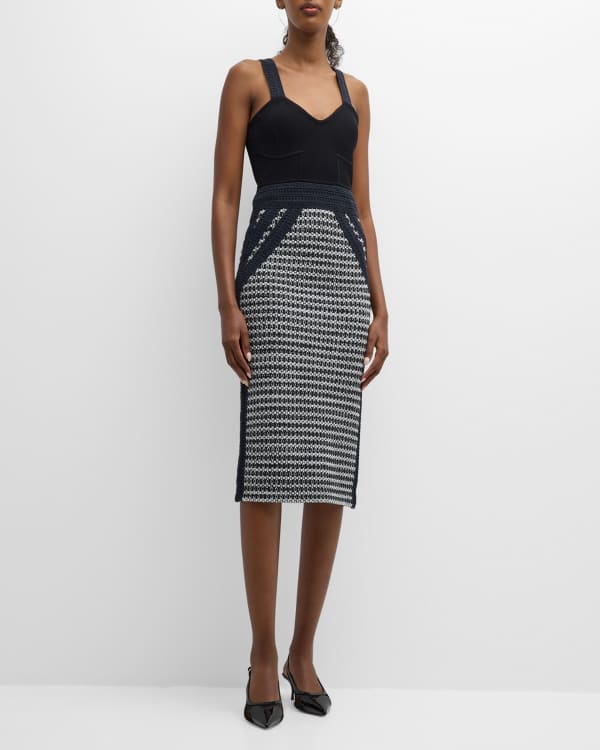 STAUD Ellison Square-Neck Sleeveless Stitched Midi Dress