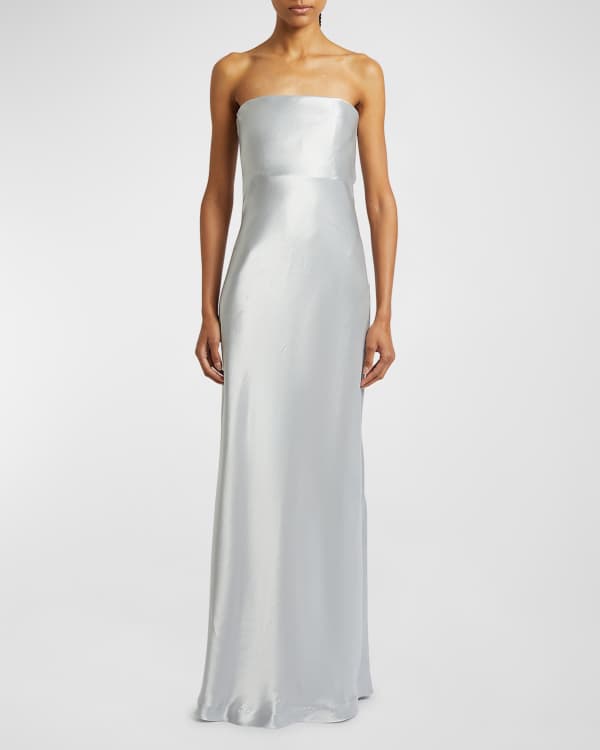 AMUR Kamari Low Back Pleated Charmeuse Gown Neiman Marcus