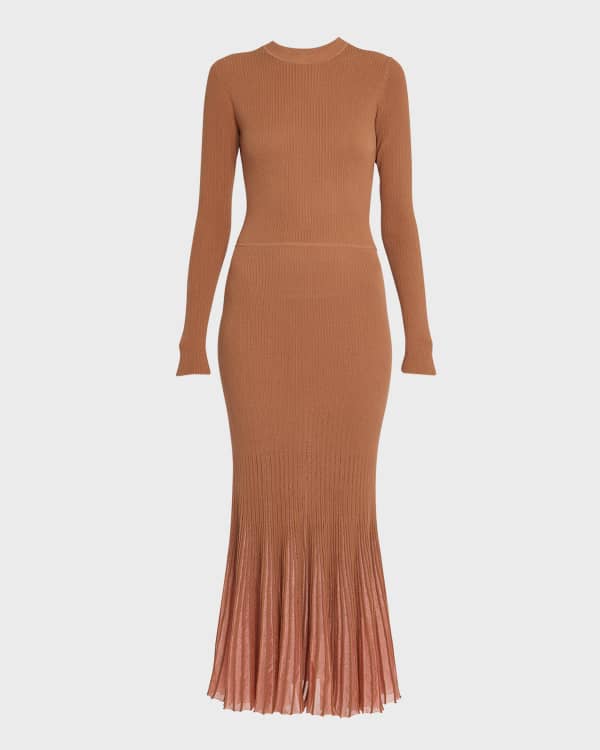 Fendi Rust Pleated Dress with Embellished Sleeves - XS / 2