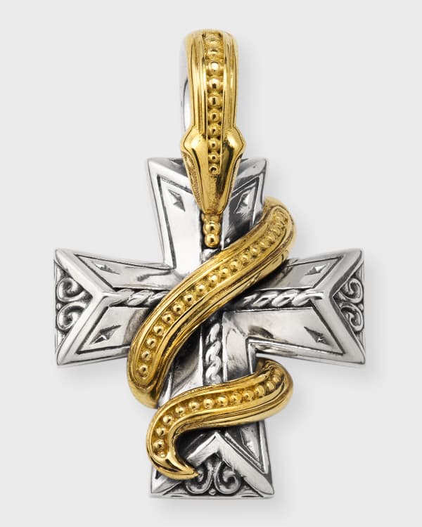 Konstantino Men's Stavros 18k Gold Inset Cross Pendant | Neiman Marcus