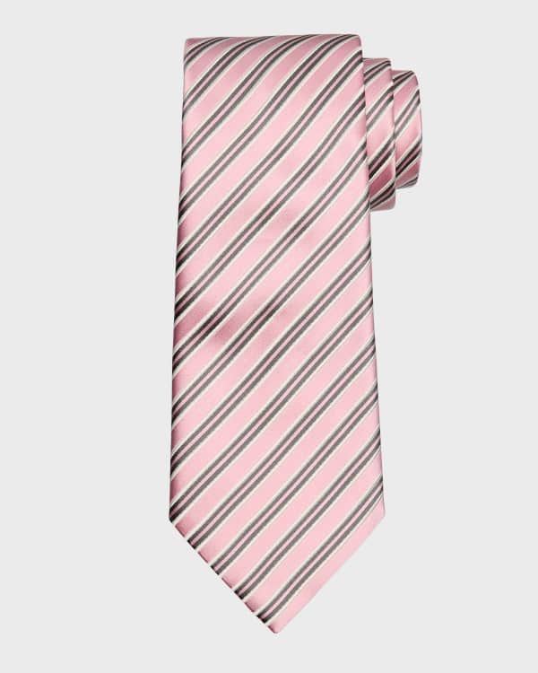 GREY AND PINK STRIPE SILK TIE main image 1