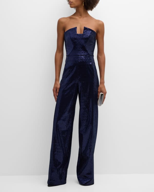 Black Halo Karmina Crushed Velvet One-Shoulder Jumpsuit