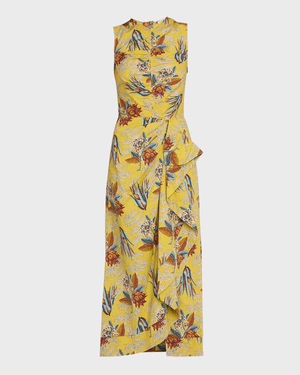 ALEMAIS Seeker Printed Linen Midi Empire Dress | Neiman Marcus