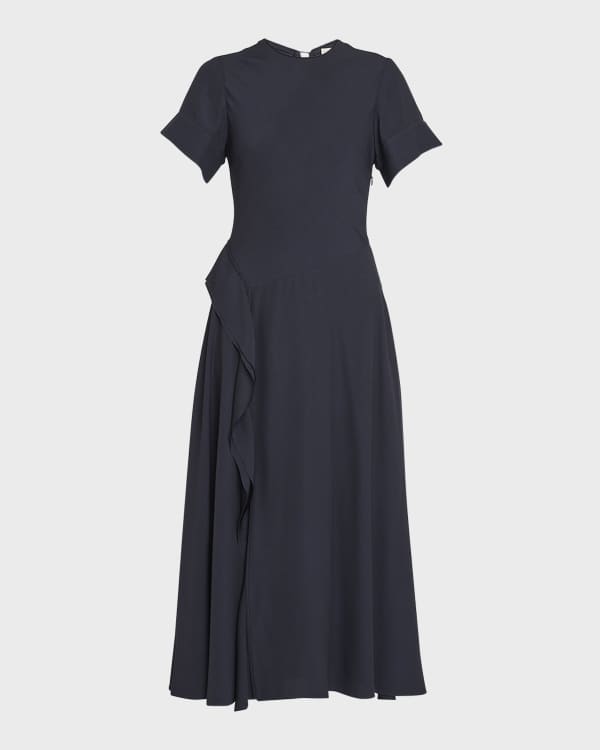 Crepe Square Neck Puff Sleeve Midi Dress