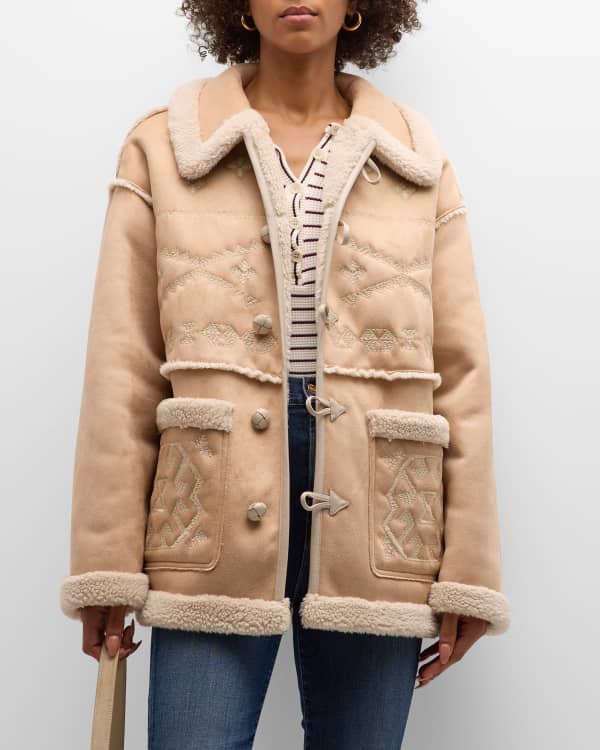 Faux Shearling Contrast Trim Hooded Midi Coat