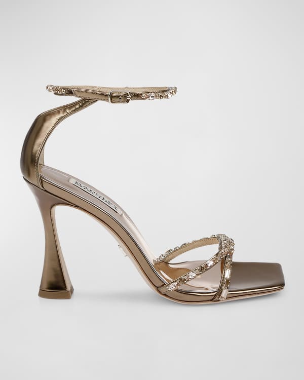Badgley Mischka Fey Embellished Satin Ankle-Wrap Pumps | Neiman Marcus