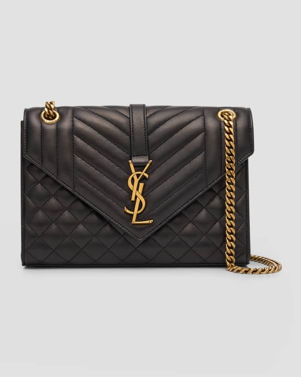 Saint Laurent Tricolor YSL Monogram Small Envelope Leather Wallet on Chain