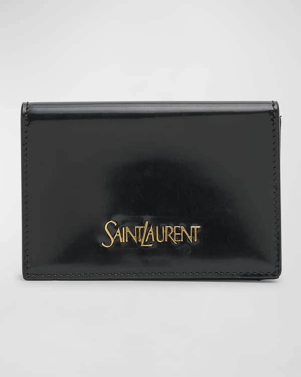 Saint Laurent YSL Grain de Poudre Leather Card Case Golden