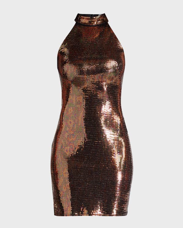 Satin and Sequin Halter Mini Dress