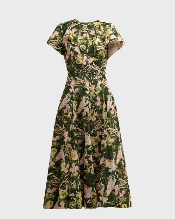 Olive Embroidered A-Line Midi Dress