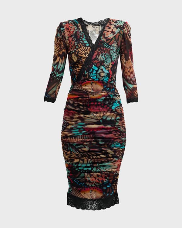 Marchesa Notte Off Shoulder Lace Bell Sleeve Midi Cocktail Dress