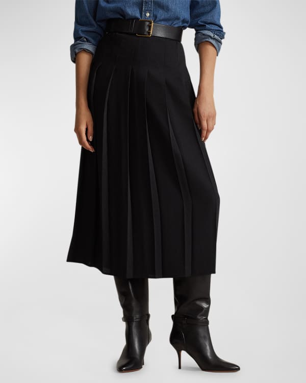Marella Susanna Ruched Gingham A-Line Midi Skirt | Neiman Marcus