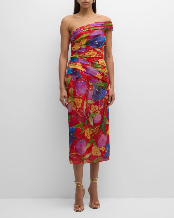 Lela Rose Strapless Floral Applique Midi Dress with Self-Tie Belt ...