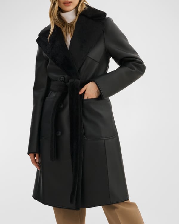 Faux Leather Croc Embossed Belted Trench Coat