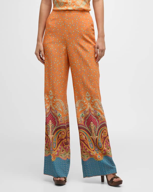 Ralph Lauren Collection Daria Wide-Leg Leopard Print Pants with Belted  Waist