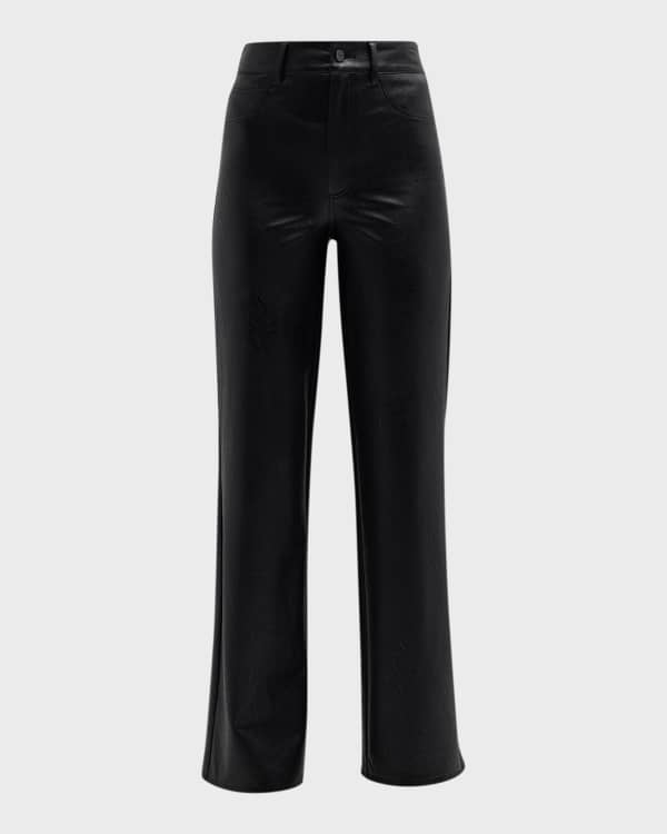 Paige Faux Leather Cropped Flare Pant- Blue