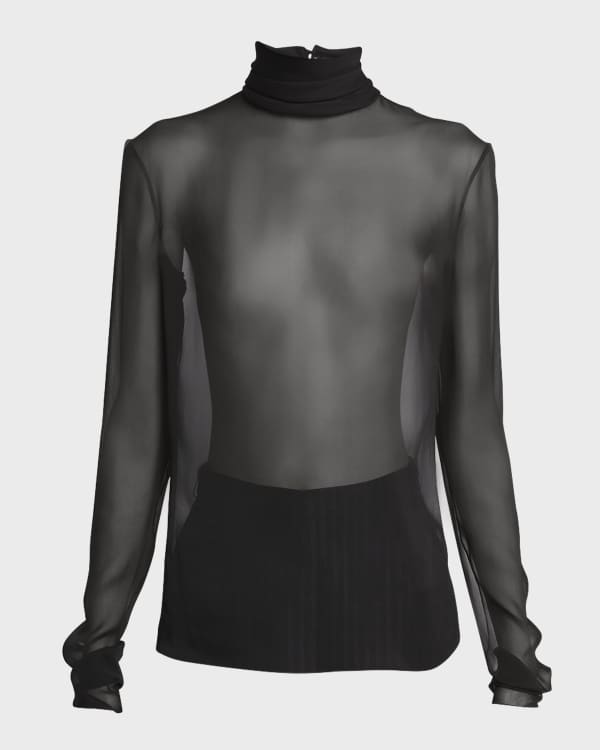 Sheer Turtleneck Sweater Black