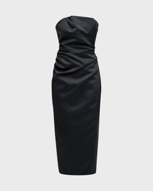 Strapless Draped Straight Neck Crepe Sheath Dress