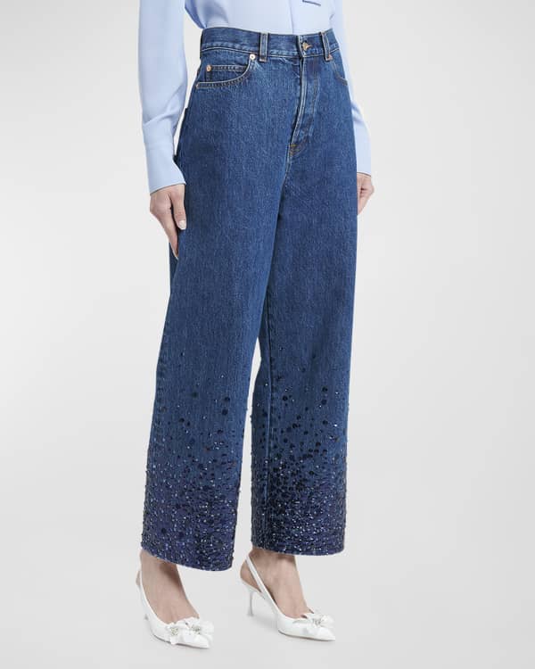 Loewe Curved Asymmetric Denim Pants Neiman Marcus