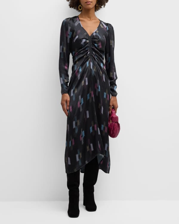 Shop Green Geometric Blouson Sleeve Wrap Dress online