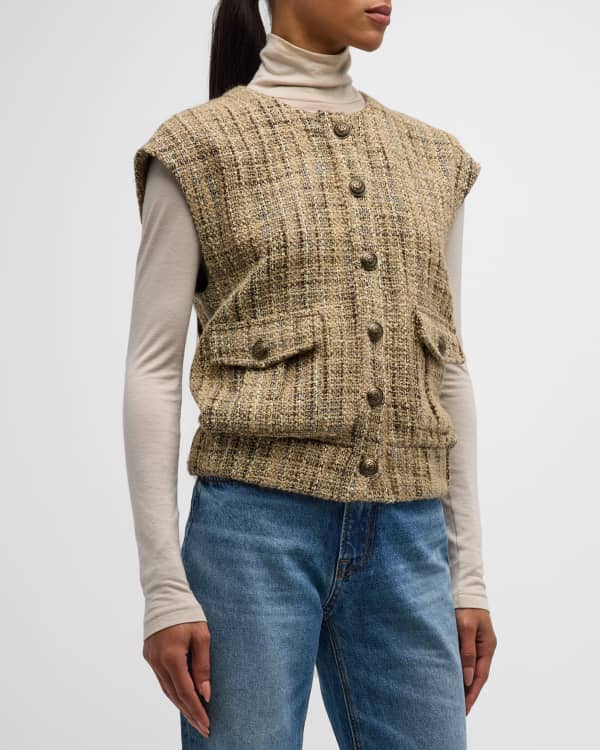 L'Agence Uma Speckled Knit Flap-Pocket Vest | Neiman Marcus