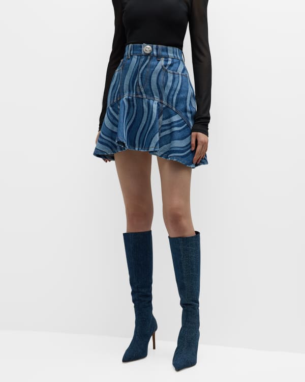 Balmain Denim Tweed Mini Skirt | Neiman Marcus