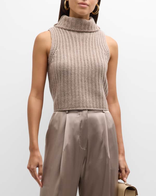 Polo Ralph Lauren Aran Sleeveless Wool Cashmere Turtleneck Sweater