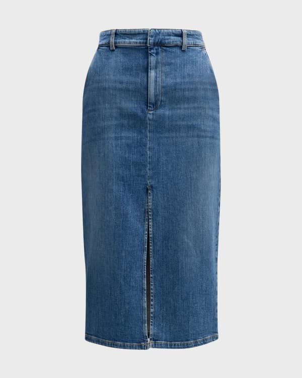 FRAME Le Bardot Denim Button-Front Midi Skirt | Neiman Marcus