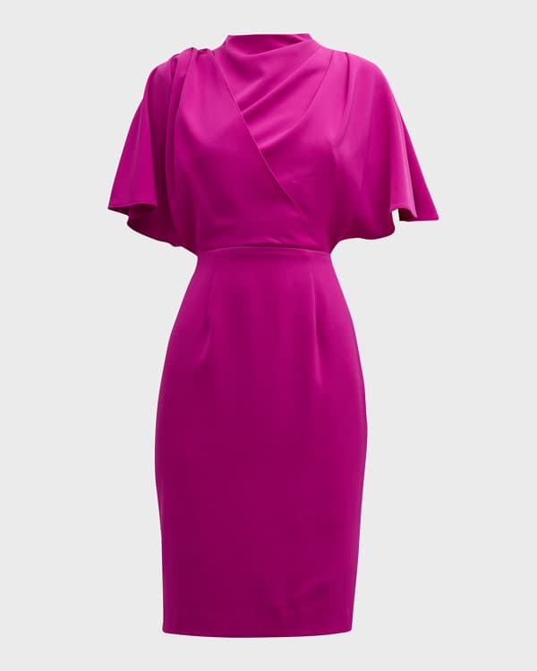 Black Halo Mindy V Neck Long Sleeve Crepe Sheath Cocktail Dress