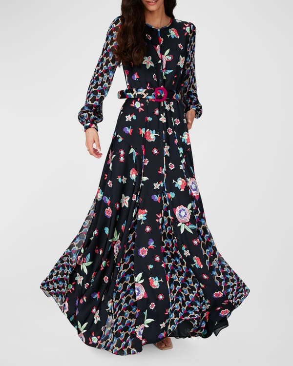 ROCOCO SAND Long Puff-Sleeve Paisley Dress | Neiman Marcus