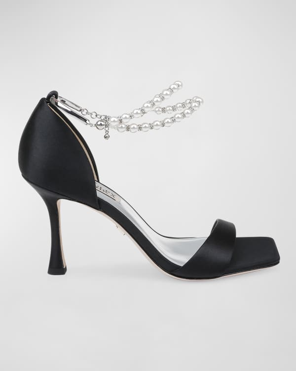 Badgley Mischka Cady Leather Crystal Heart Ankle Strap Sandals