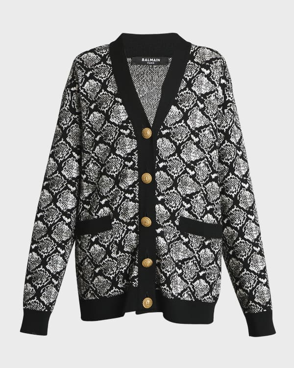 BALMAIN Button-embellished pointelle-knit cardigan