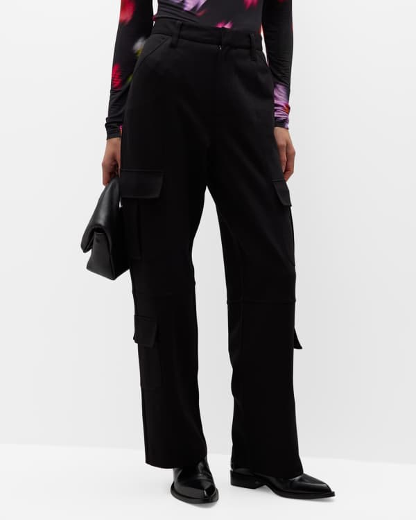 Robbie Pants - High Waisted Cuffed Ankle Cargo Pants in Black