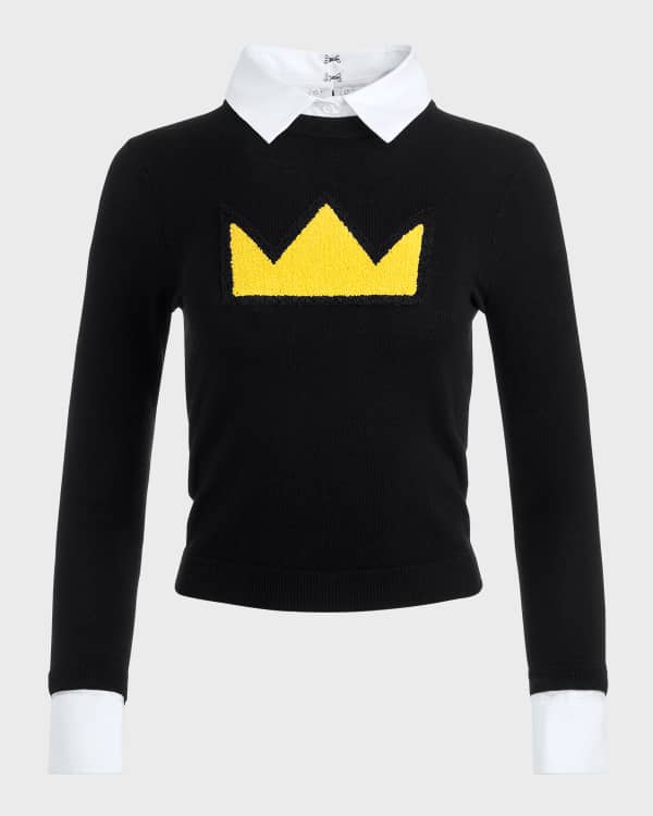 A+O Basquiat Porla Collared Sweater Black - Alice + Olivia