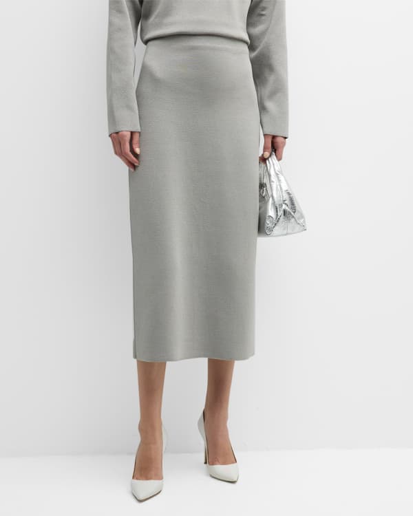 Grey/Ven Hutton Cashmere-Blend Rib-Knit Midi Skirt | Neiman Marcus