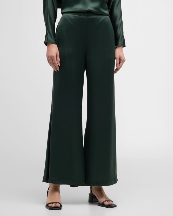 Alice + Olivia JC Mid-Rise Satin Pants with Side Slits