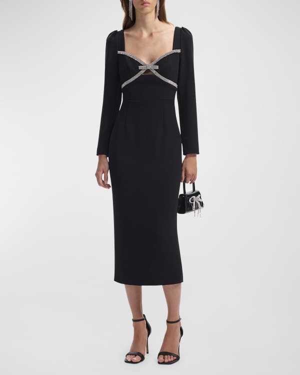Self Portrait Floral Embroidered Mesh Midi Cocktail Dress Neiman