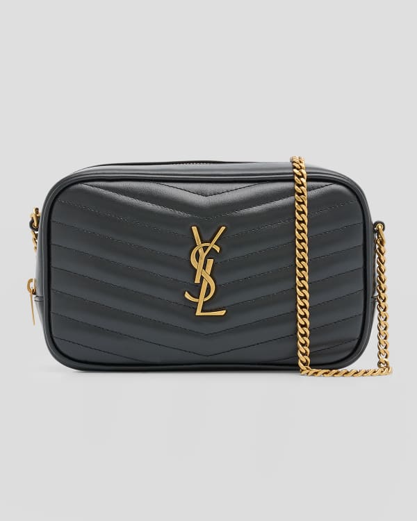 Shop Saint Laurent LOU LOU CAMERA BAG IN CROCODILE-EMBOSSED SHINY