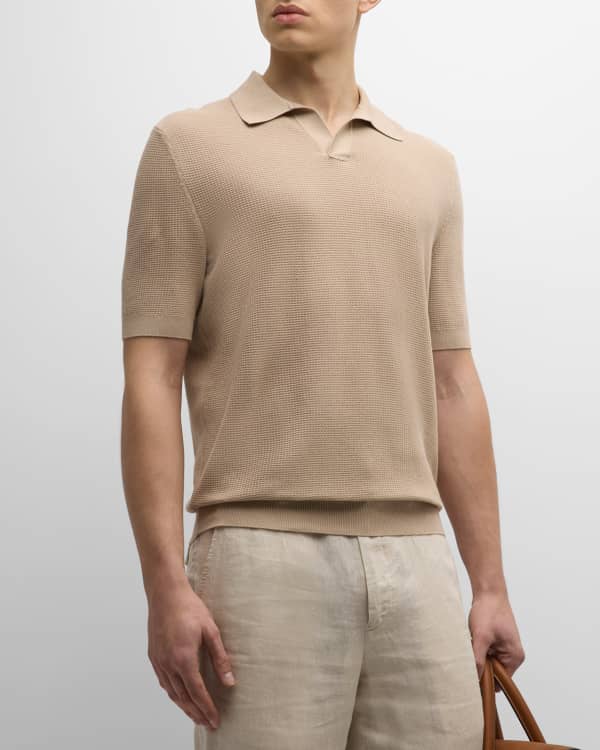 ZEGNA Men's Ribbed Knit Polo Shirt