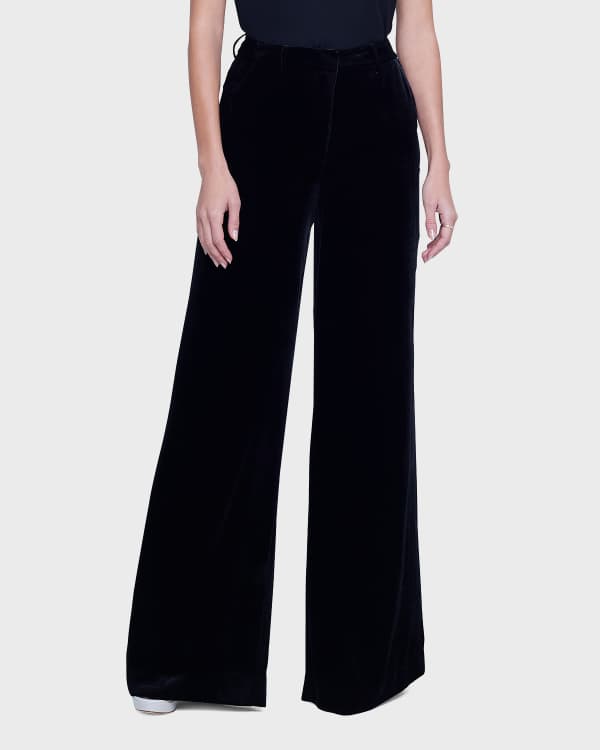 Women's Vintage Streetwear Crushed Velvet Solid Color Flare Pants In BLACK