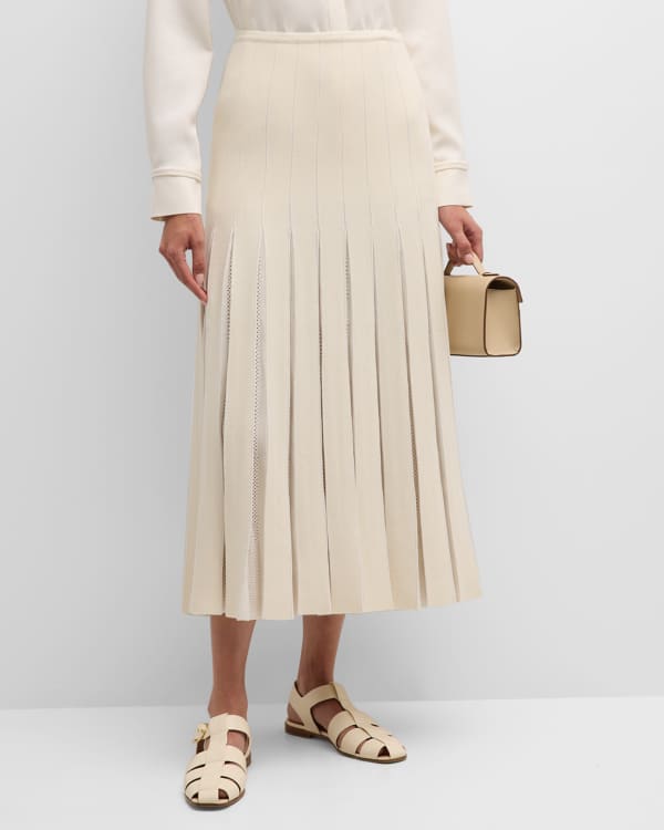 Ralph Lauren Collection Harleigh Pleated Wool Maxi Skirt | Neiman Marcus