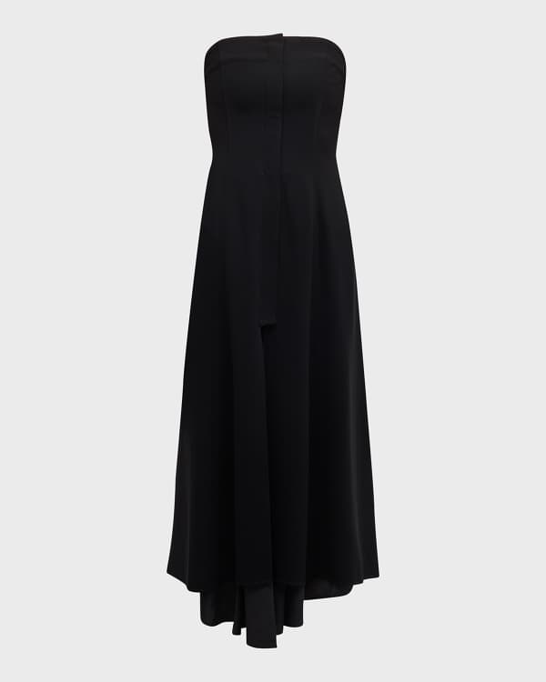 Brandon Maxwell Pleated Leather Tea-Length Corset Dress