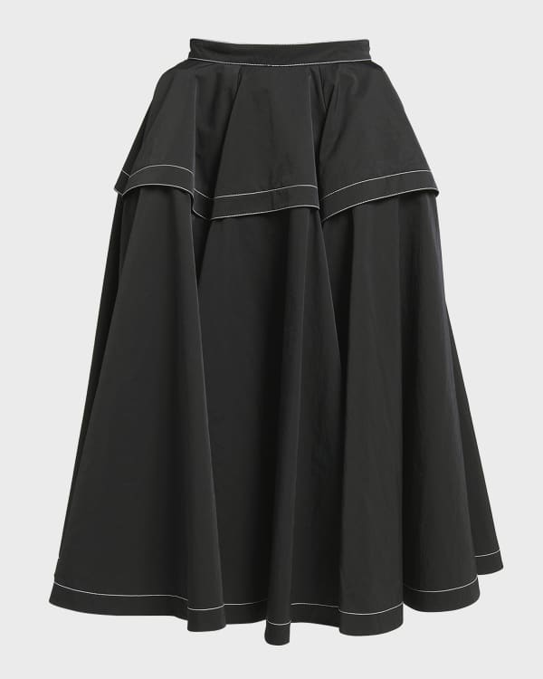 LAPOINTE Textured Satin Handkerchief Midi Skirt Neiman Marcus