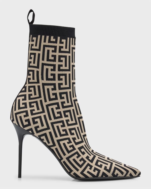 Balmain Skye Maxi Monogram Knit Booties | Neiman Marcus